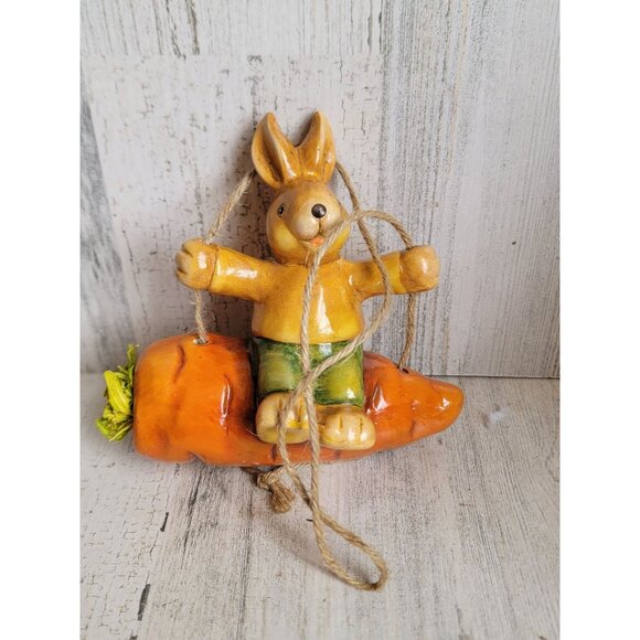 Vintage carrot Easter bunny swing ornament Xmas spring figure unique - Picture 1 of 5
